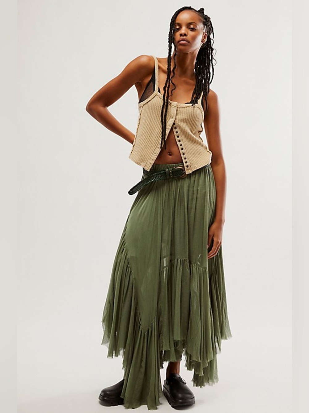 Free People FP One Clover Mid-Rise Skirt - Olive Green (S/M)